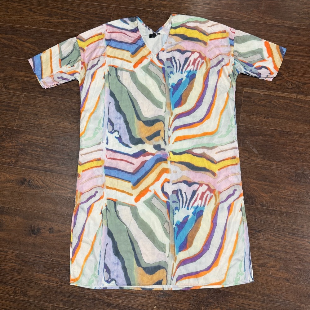 GIGIO BOHO MULTI WATER COLORS moo moo short sleeves v neck